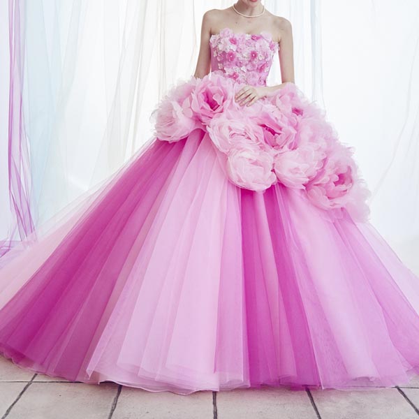 ご相談 綺麗ゴージャスなピンクドレスに合わせるブーケ 素敵な花嫁に贈る 賢いweddingブーケの選び方